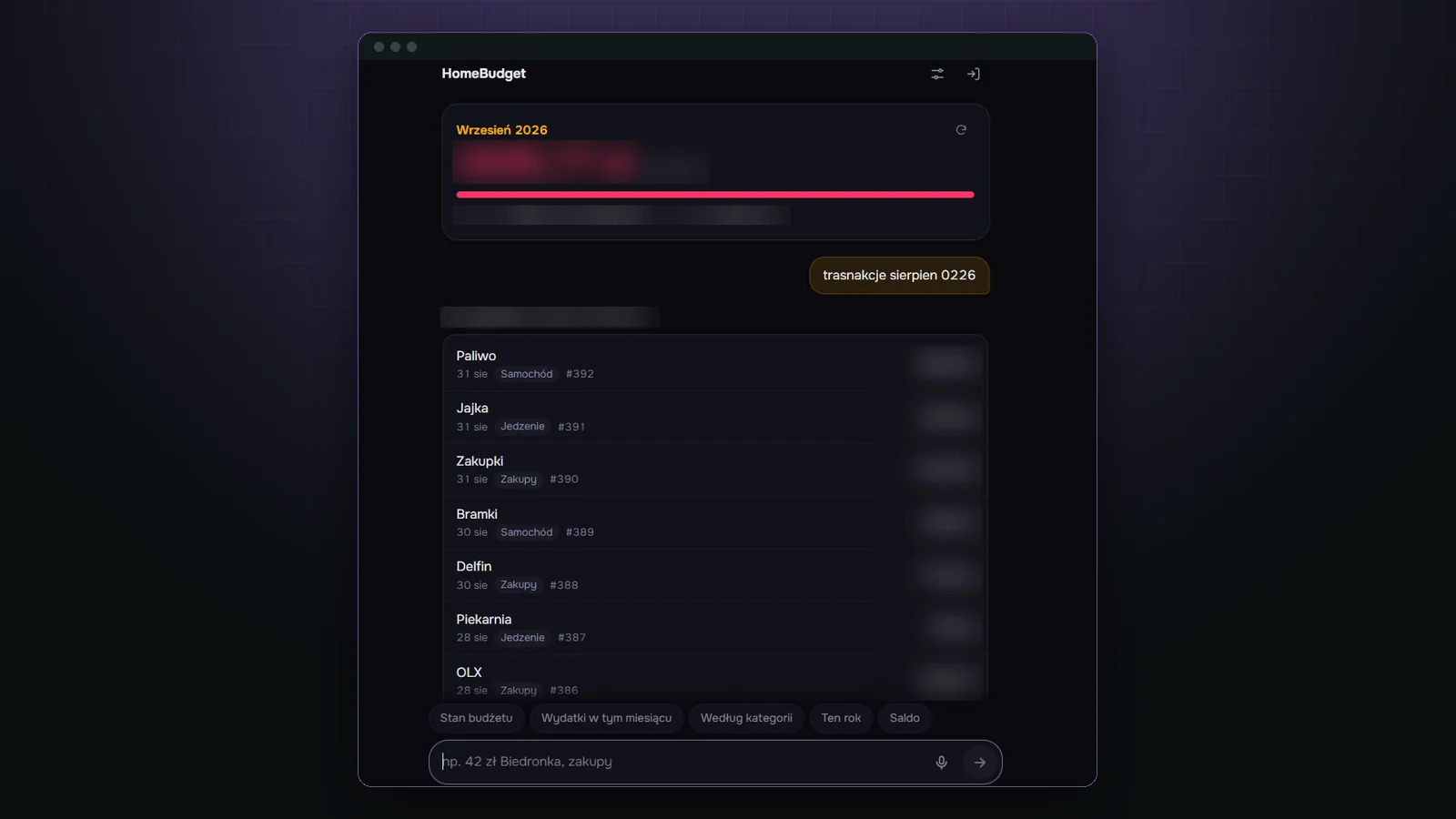 Zrzut ekranu projektu Home Budget App
